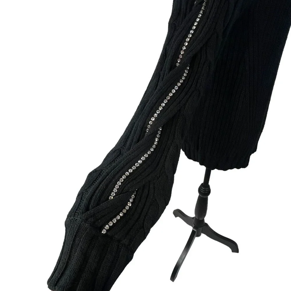 INC International Concepts Small Sweater Cowl Neck Rhinestones Long Sleeve Black - Picture 3 of 9